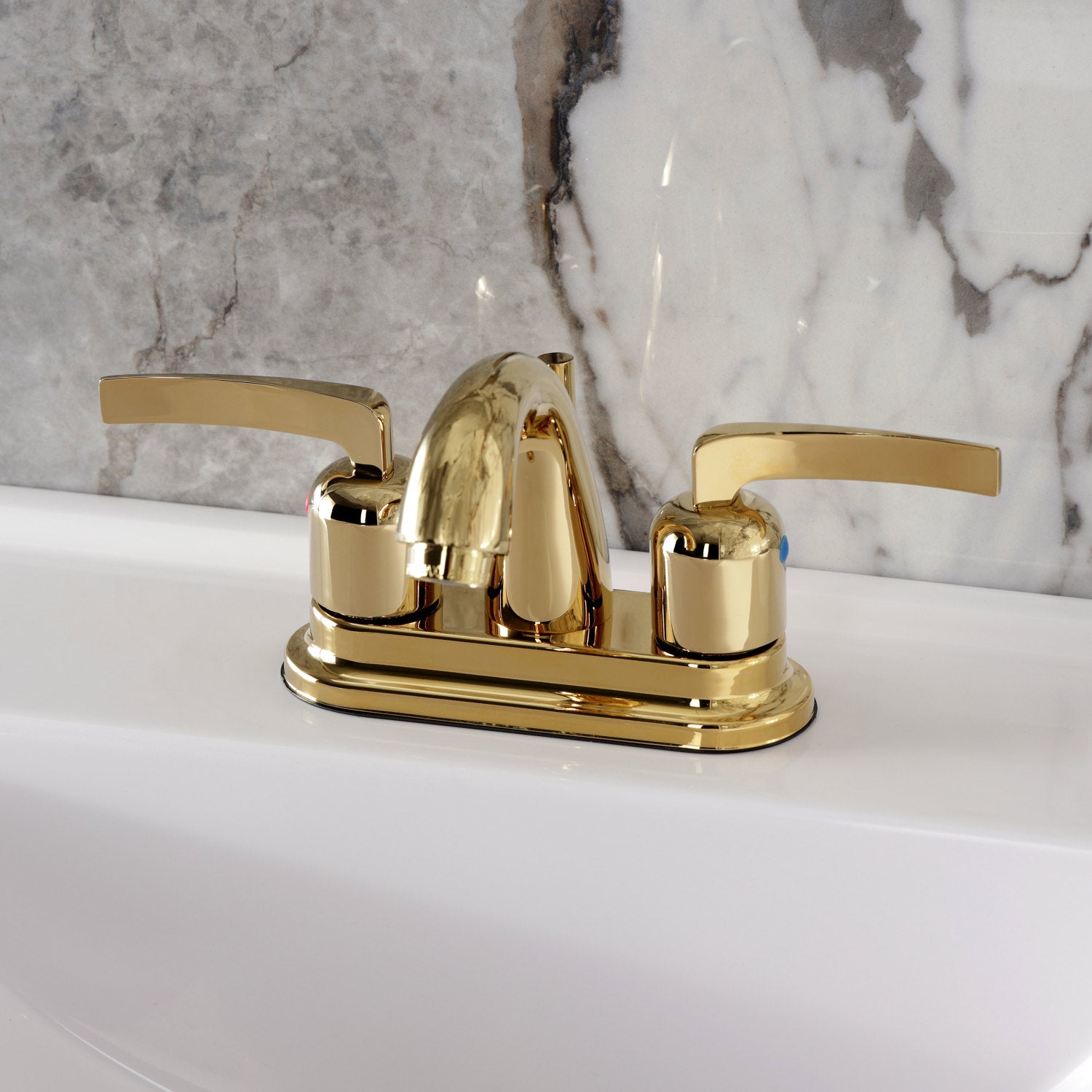 Kingston Tulare KB8612EFL - Centurion Double-Handle 3-Hole Deck Mount 4-Inch Centerset Bathroom Faucet with Pop-Up Drain, Polished Brass — thumbnail 2